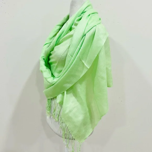 Pashmina 100% Pashmina Scarf With Tassels:Lime Bridal Shawl, Green 28x66‎ Thin - Picture 4 of 9